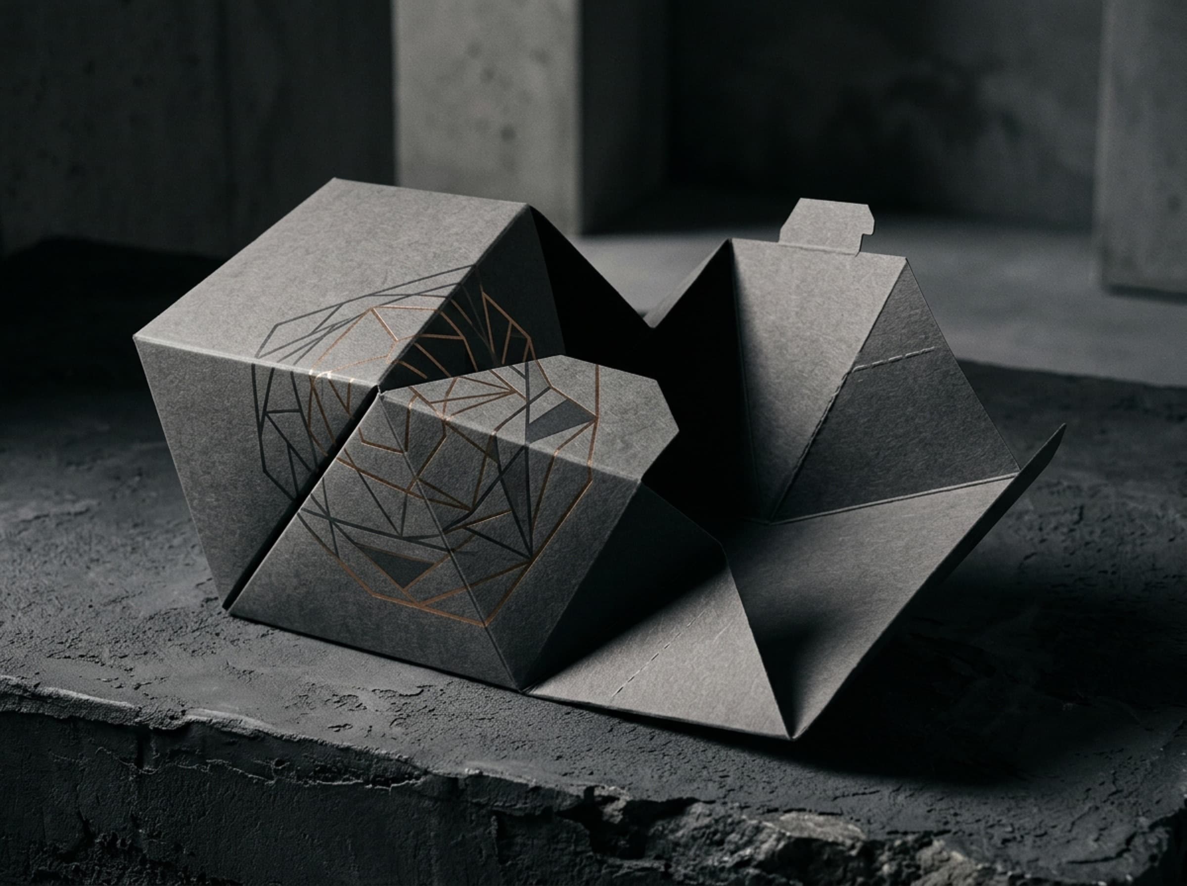 A folded box structure with copper foil line art